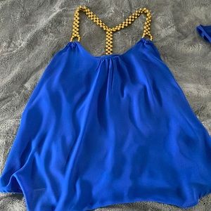 Bright blue halter tank top